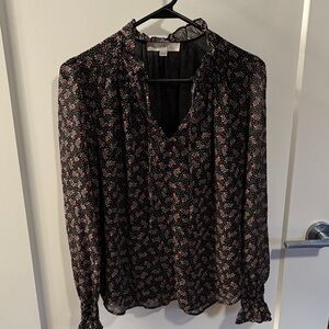 LOFT Black and Pink Floral Blouse
